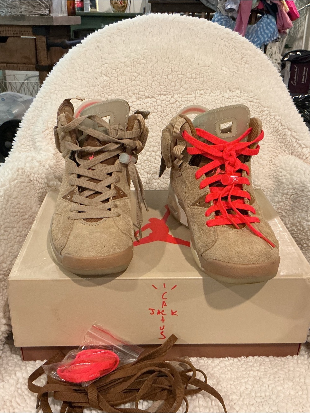 Air Jordan 6 Retro SP Travis Scott British Khaki sneakers.